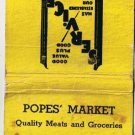 Matchbook Cover Popes Market London Ontario Excise Paid