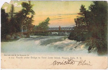 Postcard Rotograph Rapids Under Bridge To Third Sister Island Niagara Falls NY