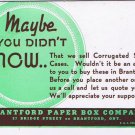 Brantford Ontario Advertising Card Ink Blotter Brantford Paper Box Co