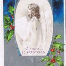 Holiday Postcard A Peaceful Christmas Angel Holly Mistletoe