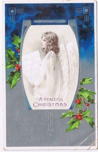 Holiday Postcard A Peaceful Christmas Angel Holly Mistletoe