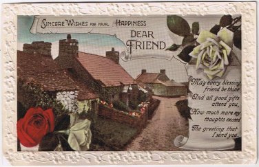 Postcard Embossed Sincere Wishes For Your Happiness Dear Friend