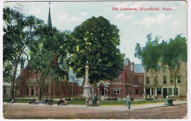 Massachusetts Postcard Greenfield The Common 1914