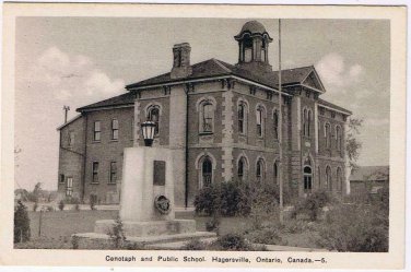Ontario Postcard Hagersville Cenotaph & Public School PECO