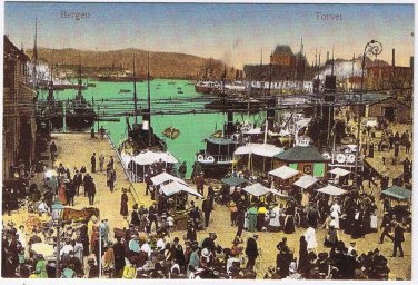 Postcard Bergen Torvet Norway Atlantis Antikvariat