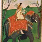 Postcard Art Lady On Elephant India