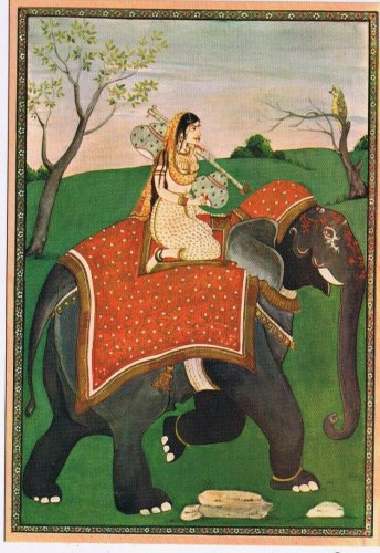 Postcard Art Lady On Elephant India