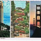 California Postcard San Francisco Golden Gate Bridge Coit Tower Lombard Street