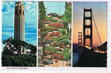 California Postcard San Francisco Golden Gate Bridge Coit Tower Lombard Street