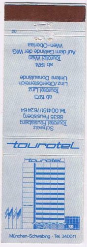 Matchbook Cover Tourotel Munchen Schwabing Feusisberg Linz Wien