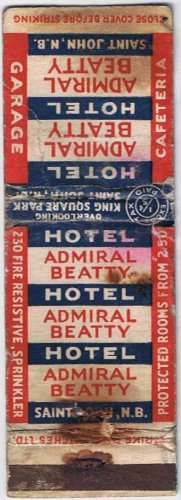 Matchbook Cover Admiral Beatty Hotel Saint John New Brunswick Excise Tax