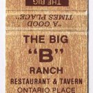 Matchbook Cover Big B Ranch Restaurant & Tavern Toronto Ontario