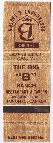Matchbook Cover Big B Ranch Restaurant & Tavern Toronto Ontario