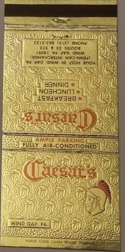 Matchbook Cover Caesars Restaurant Wind Gap Pennsylvania Gold