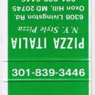 Matchbook Cover Pizza Italia Oxon Hill Maryland