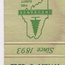 Matchbook Cover Fred C Lynam Insurance Bar Harbor Maine