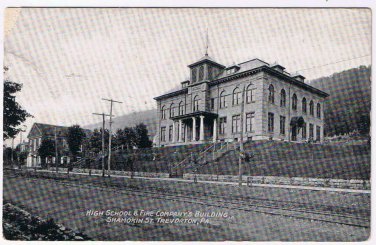 Pennsylvania Postcard Trevorton High School & Fire Company Building Shamokin St