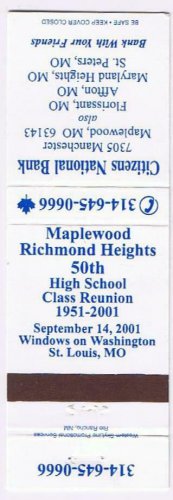 Matchbook Cover Maplewood Richmond Heights High School Reunion St Louis Missouri