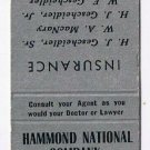 Matchbook Cover Hammond National Insurance Hammond Indiana