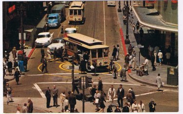 California Postcard San Francisco Powell & Market Streets Cable Car Turntable
