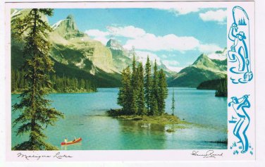 Alberta Postcard Maligne Lake Canoe Mountains Jasper National Park