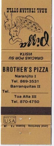Matchbook Cover Brother's Pizza Puerto Rico