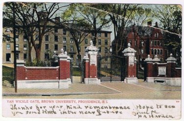 Providence Rhode Island Postcard Van Wickle Gate Brown University 12 star flag