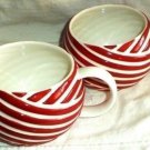 STARBUCKS  Coffee Mugs (2) 2013 Ball Yarn Wool Ribbon Stripe Red & White 12oz