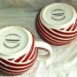 STARBUCKS Coffee Mugs (2) 2013 Ball Yarn Wool Ribbon Stripe Red & White 12oz