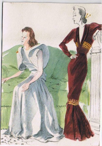 France Postcard Two Ladies Dresses Models
