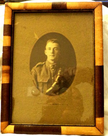 Photograph WW1 Handsome Canadian Young Soldier Kings Crown On Maple Leaf