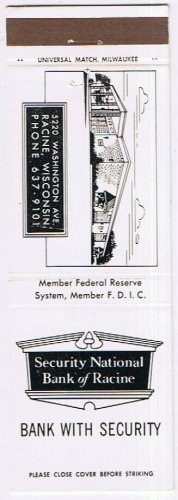 Matchbook Cover Security National Bank Of Racine Wisconsin Savings Account