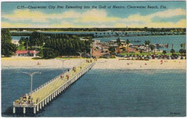 Postcard Clearwater City Pier Extending Gulf Of Mexico Clearwater Beach Florida