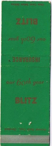 Matchbook Cover Dick Blitz Insurance 60th Year Fort Wayne Indiana