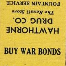 Matchbook Cover McGrew Insurance Hawthorne Drug Galesburg Illinois War Bonds
