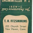 Matchbook Cover TH Fitzsimmons Insurance New Haven Connecticut