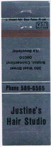 Matchbook Cover Justine's Hair Studio Bristol Connecticut