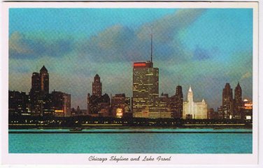 Illinois Postcard Chicago Skyline & Lake Front At Night