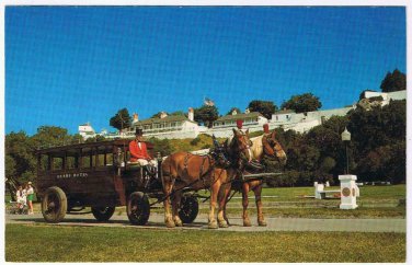 Michigan Postcard Mackinac Island Grand Hotel Bus Horses