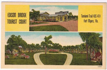 Postcard Edison Bridge Tourist Court Fort Myers Florida
