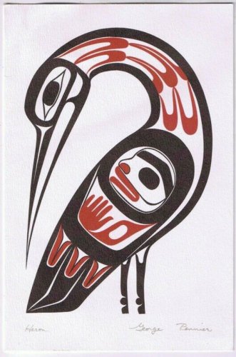 Coast Salish Native Heron George Pennier Art Card With Envelope 6" x 9"