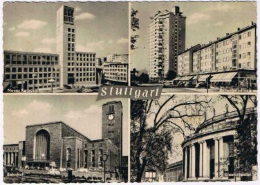 Germany Postcard Stuttgart Neues Rathaus Rotwegstedlung Bahnhof Staatstheater