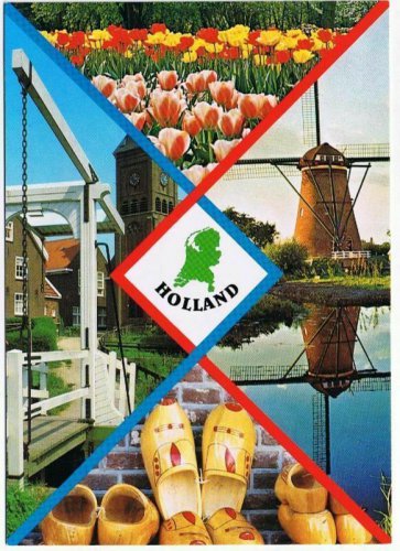 Netherlands Postcard Holland Multi View Tulips Windmill Wooden Shoes Clocktower