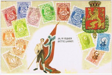 Postcard Ja Vi Elsker Dette Landet Yes We Love This Country Norwegian Stamps
