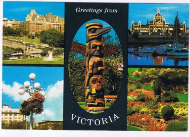 British Columbia Postcard Victoria Multi View Totem Parliament Butchart