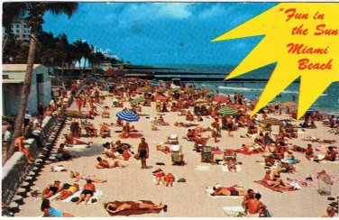 Florida Postcard Miami Beach Public Beach At 21st Street