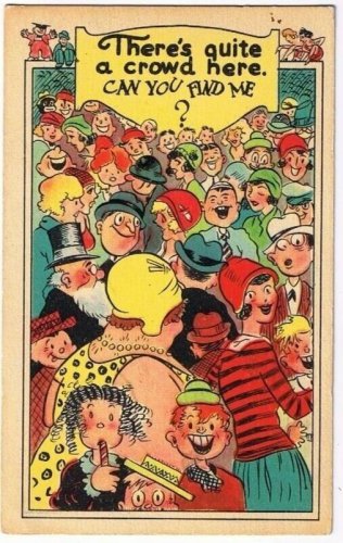 Comic Postcard Quite A Crowd Can You Find Me Postmark 1944