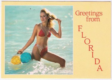 Postcard Greetings From Florida Risque Bathing Beauty Curteich