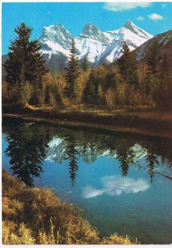 Alberta Postcard Banff Three Sister Mountains