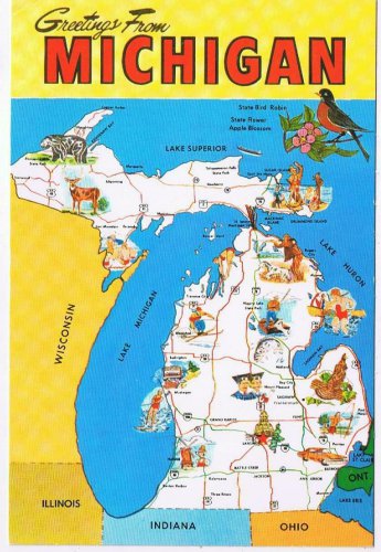 Michigan Postcard Pictoral State Map A